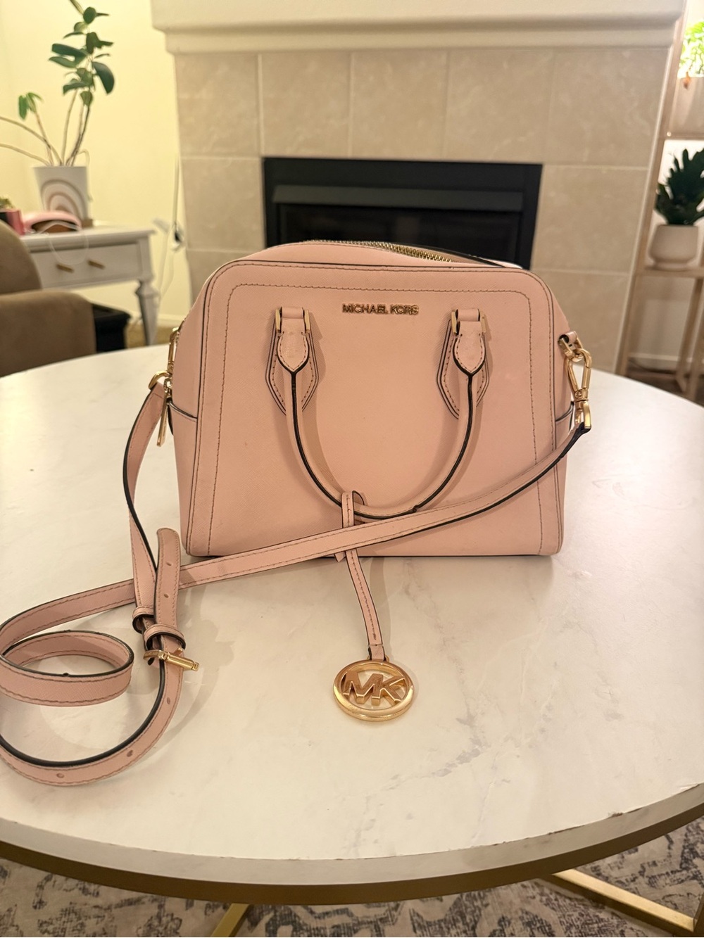 Michael Kors Blush Pink Dome Satchel with Gold Hardware